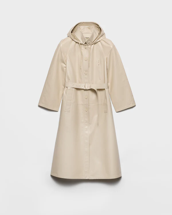 Chaqueta de cuero napa y tejido con capucha
