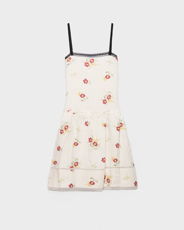 Mini vestido de lino con bordado y motivo floral