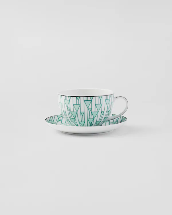 Juego de dos tazas de cappuccino de porcelana - Verde Viena