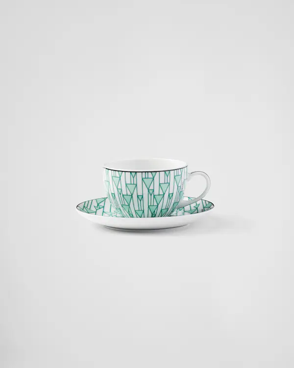 Juego de dos tazas de té de porcelana - Verde Viena
