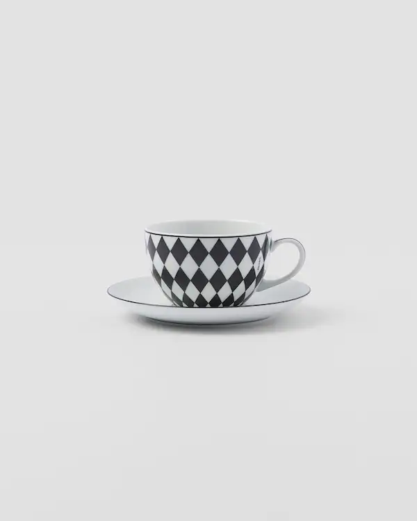Juego de dos tazas de cappuccino de porcelana - Damero