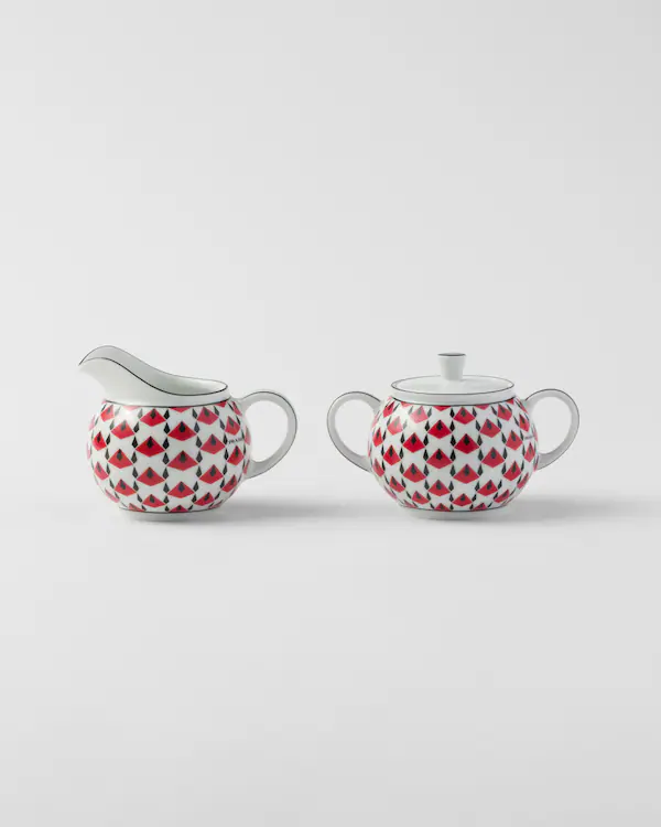 Juego de jarra de leche y cuenco de azúcar de porcelana - Rojo Viena