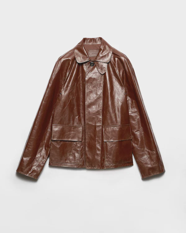 Chaqueta blousón de cuero con aspecto vintage