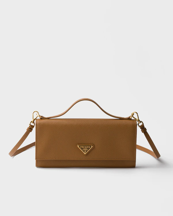 Billetera de cuero Saffiano con correa para hombro