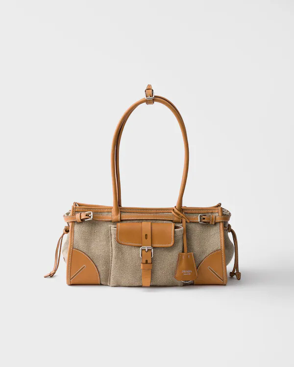 Bolso de mano Prada Bonnie mediano de lino y cuero