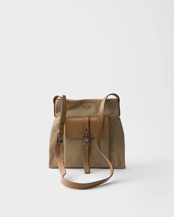 Bolso bandolera de lona y cuero Prada Route