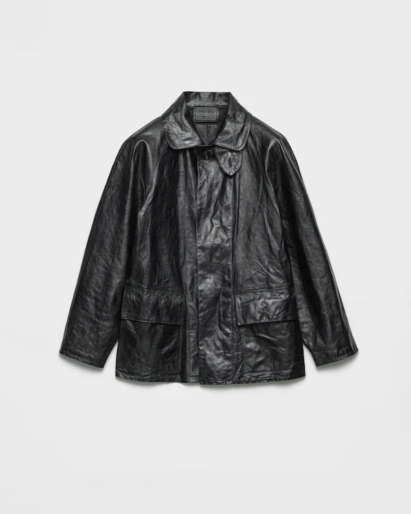Chaqueta blousón de cuero con aspecto vintage