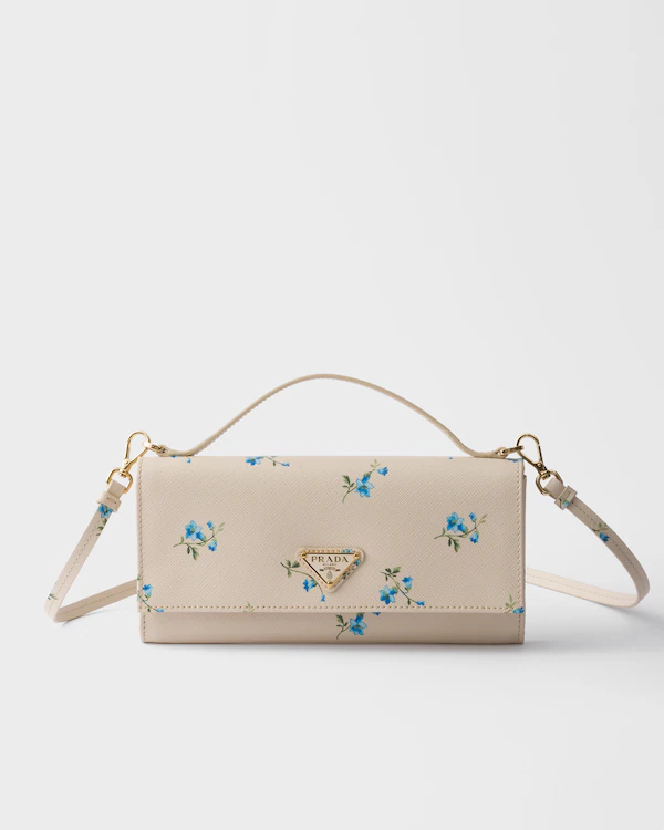 Billetera de cuero Saffiano con estampado y correa para el hombro