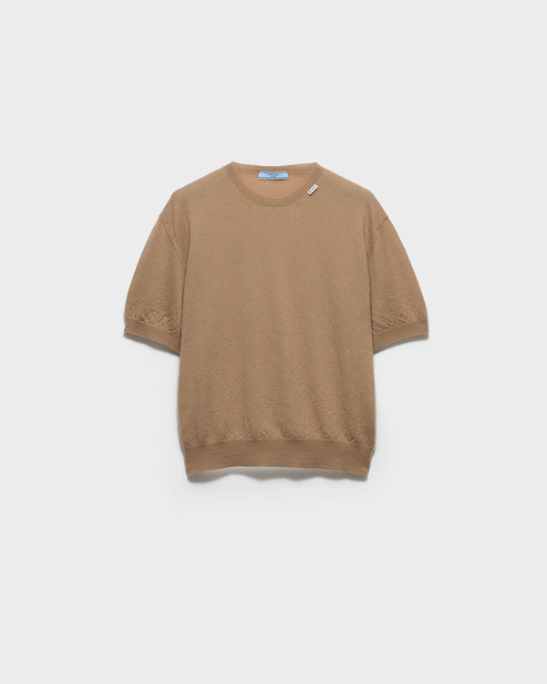 Sweater de cuello redondo de cachemira con mangas cortas