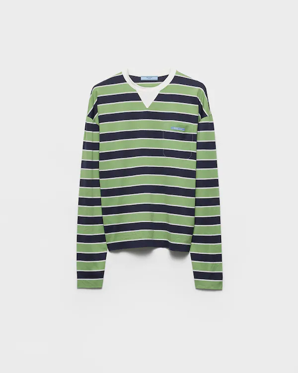 Camiseta de algodón liso con rayas de bayadera de manga larga