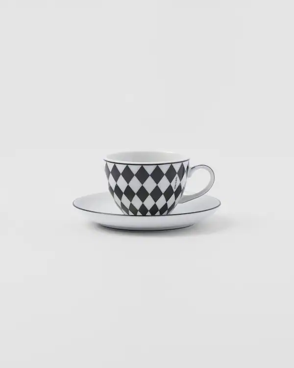 Juego de cuatro tazas de espresso de porcelana - Damero