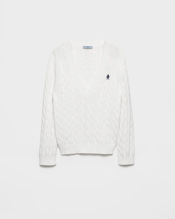Sweater de punto de cable con cuello en V de algodón