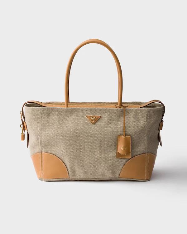 Bolso bandolera de lino y cuero grande
