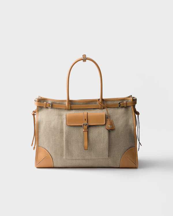 Bolso bandolera de lino y cuero Prada Bonnie