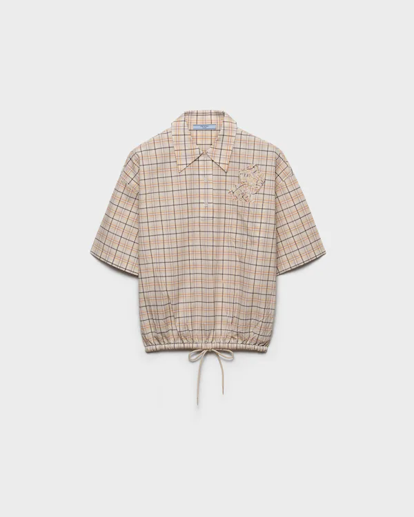 Camisa de popelín estampada con cuadros bordada
