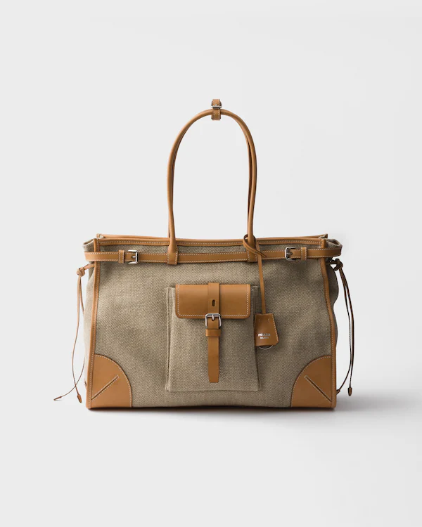Bolso bandolera de lino y cuero Prada Bonnie