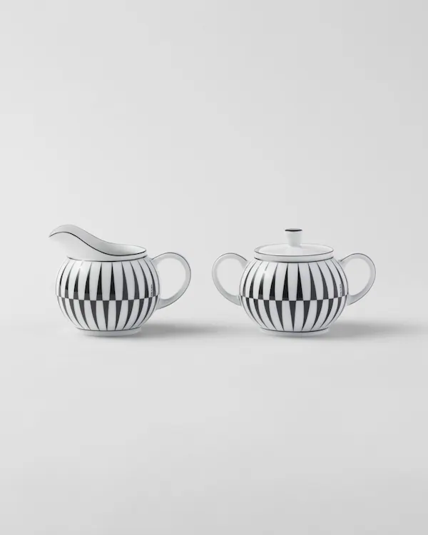Juego de jarra de leche y azucarero de porcelana - Rayas