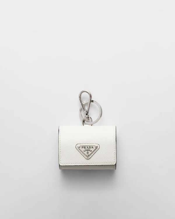 Estuche para auriculares de cuero Saffiano con llavero