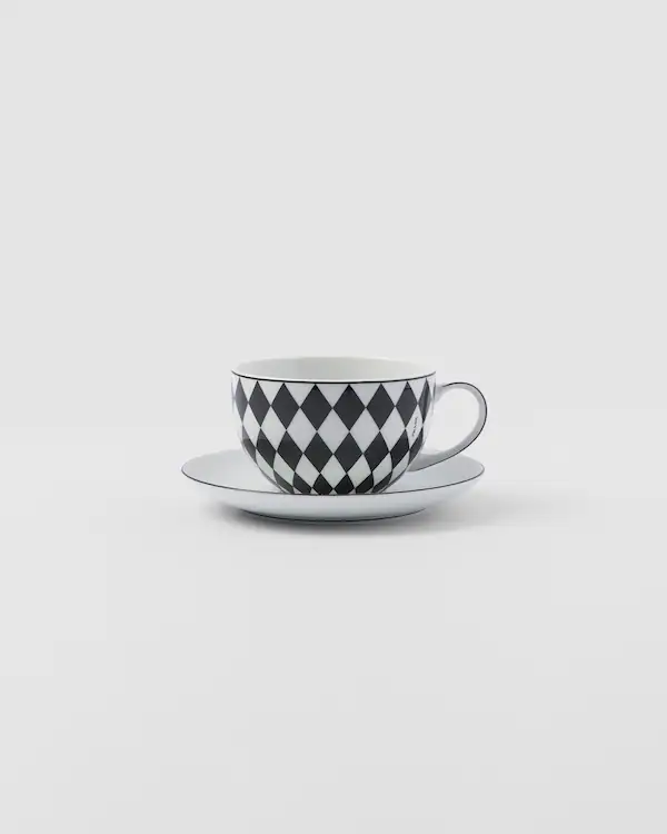 Juego de dos tazas de té de porcelana - Damero