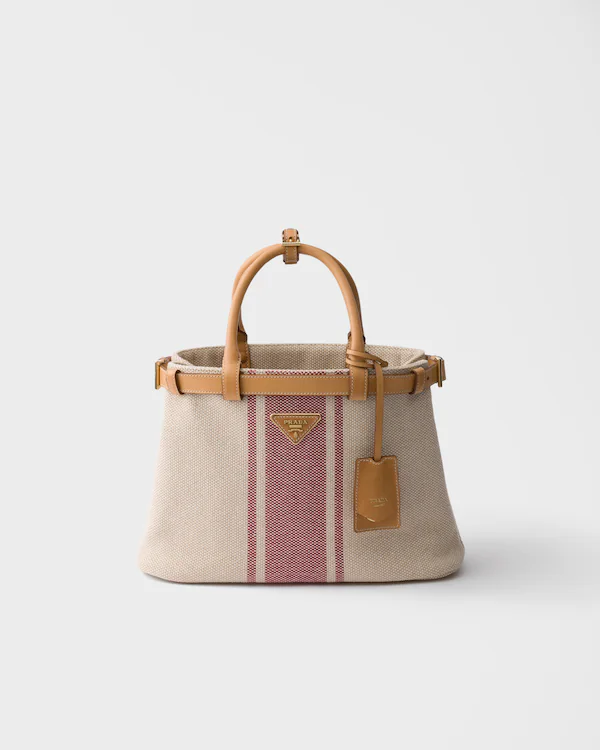 Bolso pequeño de lona y cuero Prada con hebilla