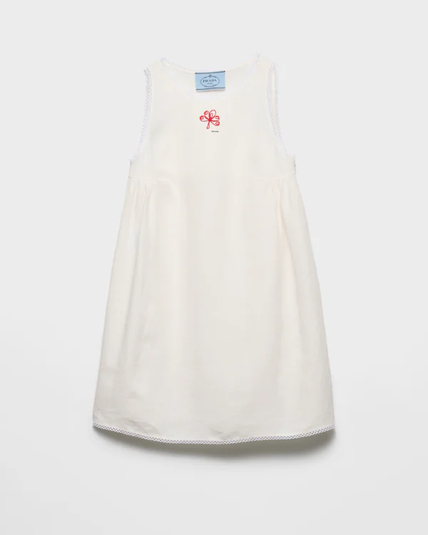 Mini vestido de lino con tejido acanalado y bordado