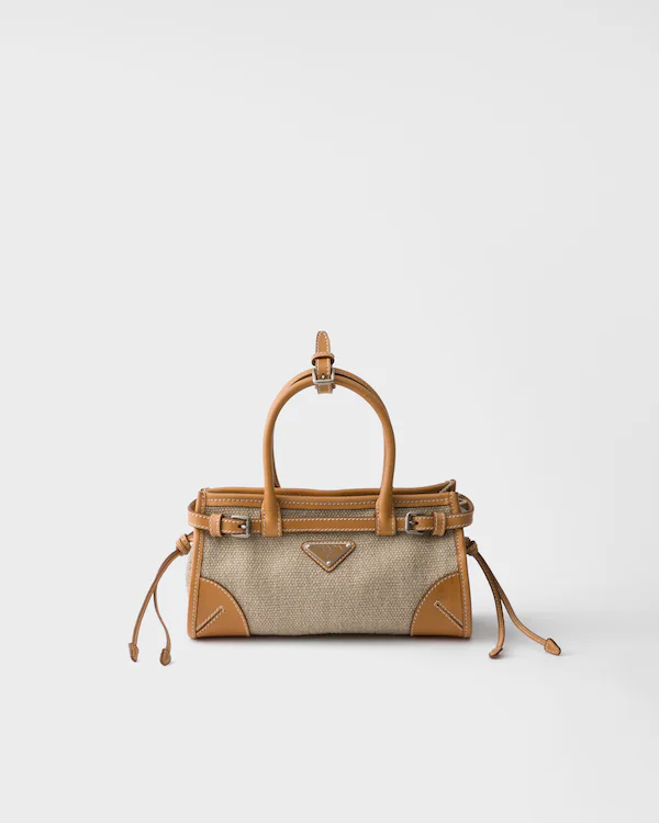 Bolso de mano Prada Bonnie pequeño de lino y cuero