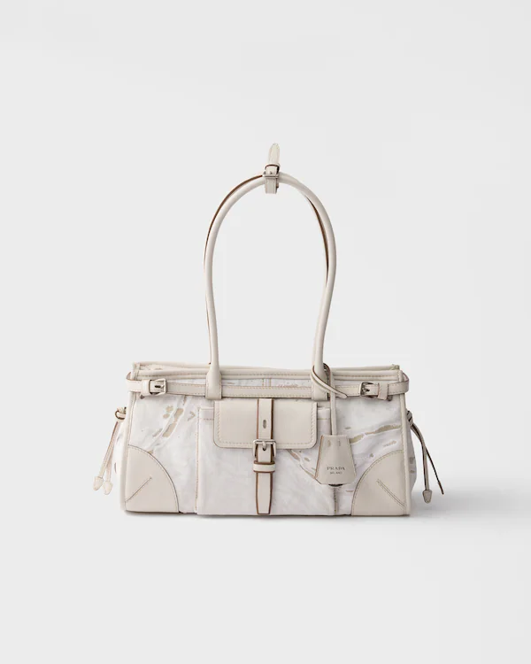 Bolso de mano Prada Bonnie mediano de lino estampado y cuero